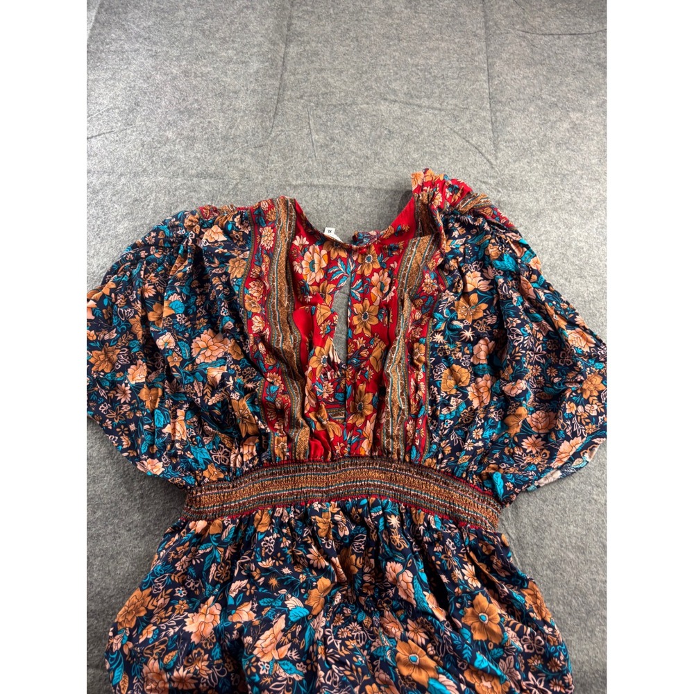 Baltic Born Floral Maxi Dress XL Boho Smocked Empire Waist V-Neck Tiered Rayon - Picture 3 of 7